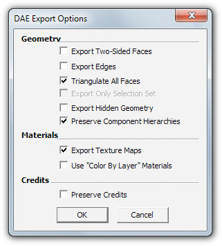 exportation vers DAE depuis Sketchup