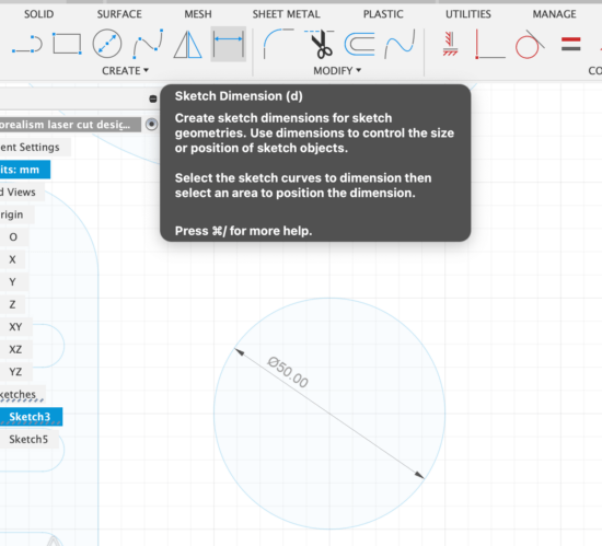 Autodesk Fusion sketch dimension